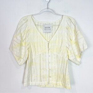 MCGUIRE SAMIRA TOP YELLOW EYELET BUTTON FRONT V-NECK BLOUSE WOMENS SZ XS NWT